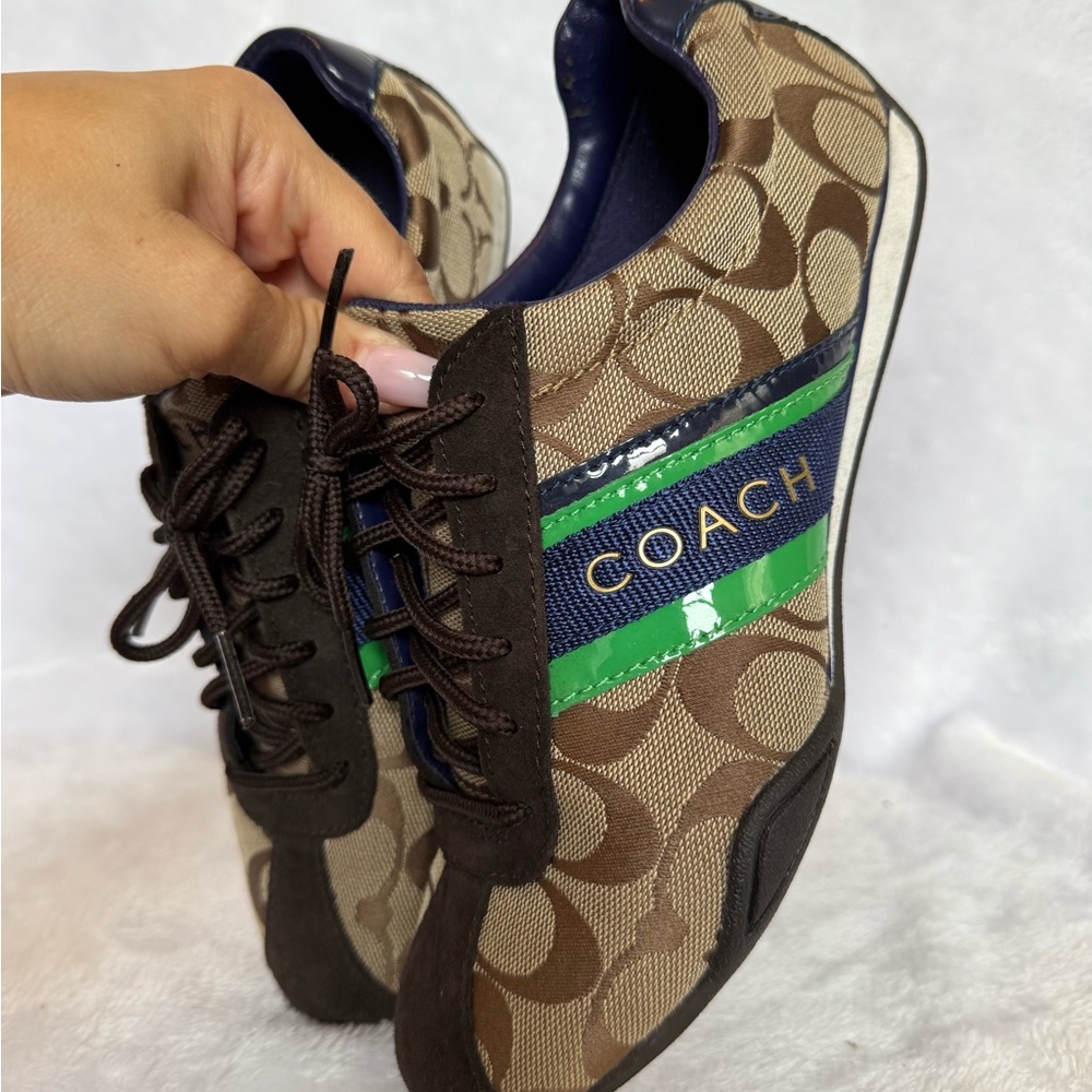 Coach Tan and Green Logo Sneakers